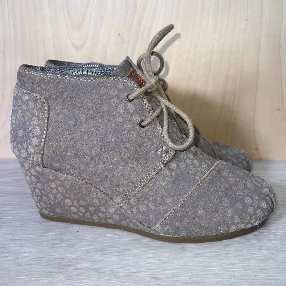 Toms Desert Taupe Moroccan‎ Wedge Booties Suede 380813 Woman's 7